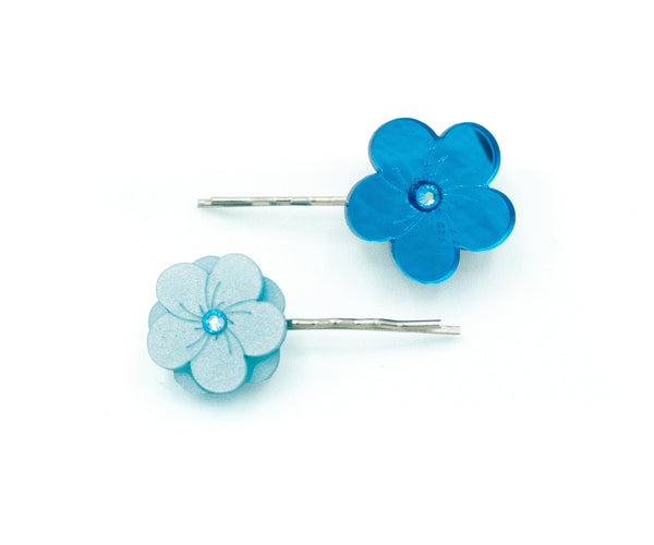 Set of Bobby Pins Blue Flowers